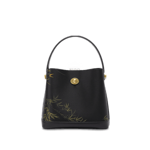 Xiangyunsha Silk Bamboo Print Crossbody Bucket Bag - SinoCultural -- YS120757