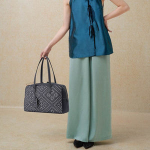 Zhuang Brocade Flying Swallow Motif Embroidered Leather Handbag - SinoCultural -- FJ110689
