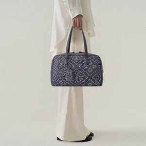 Zhuang Brocade Flying Swallow Motif Embroidered Leather Handbag - SinoCultural -- FJ110689