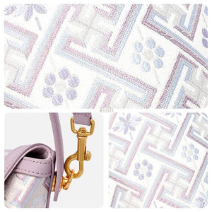 Zhuang Brocade Leather Bucket Crossbody Bag Romantic Purple - SinoCultural -- FJ120768