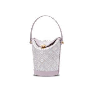 Zhuang Brocade Leather Bucket Crossbody Bag Romantic Purple - SinoCultural -- FJ120768