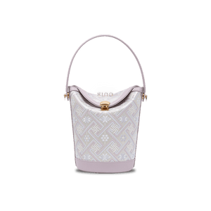Zhuang Brocade Leather Bucket Crossbody Bag Romantic Purple - SinoCultural -- FJ120768