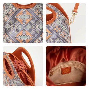 Zhuang Brocade Vintage Drawstring Bucket Bag - SinoCultural -- FJ120670