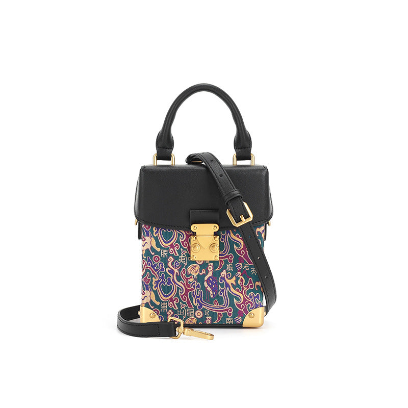 Zhang Hecai Five-Star Rising New Chinese Fashion Elegant Genuine Leather Patchwork Small Square Bag