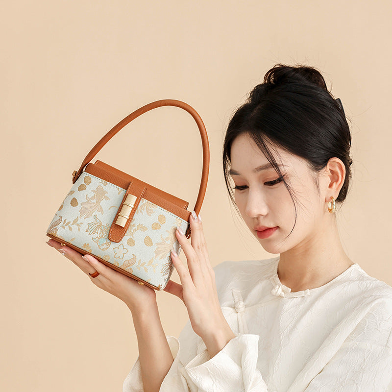 Song Brocade Bag 100% Real Silk New Style New Chinese Style Genuine Leather Elegant Handbag Single Shoulder Crossbody Bag Retro