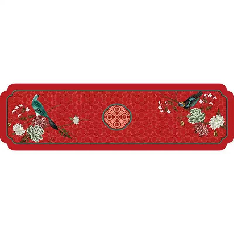 Chinoiserie Royal Red Festive Leather Tea Table Mat - SinoCultural -- TM039A15