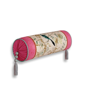 Chinoiserie window lattice birds blossoms armrest pillow, style A.