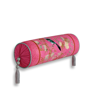 Chinoiserie window lattice birds blossoms armrest pillow, style B.
