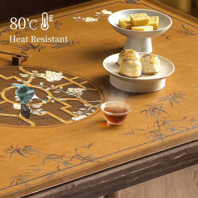 Chinoiserie Retro Stain Resistant Leather Coffee Table Mat - SinoCultural -- TM028A4060