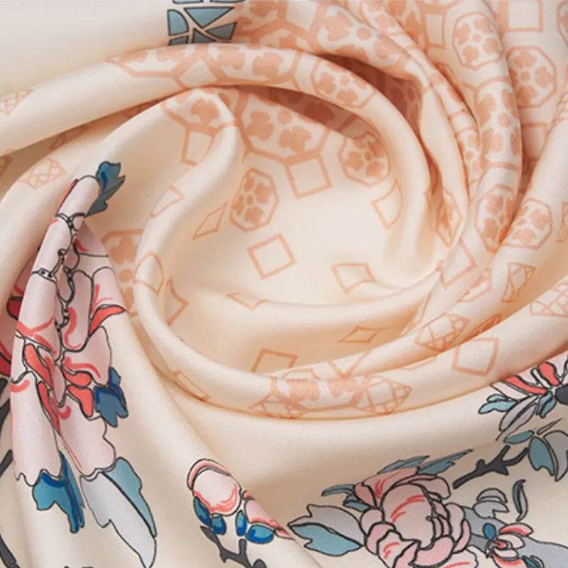 100% Mulberry Silk Jiangnan Bloom Silk Square Scarf 68 x 68 Cm - SinoCultural -- SS021-1