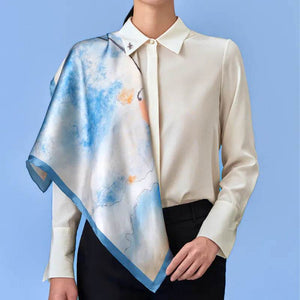 100% Mulberry Silk Watercolor Misty Lotus Square Scarf 70 x 70 Cm - SinoCultural -- SS023-1