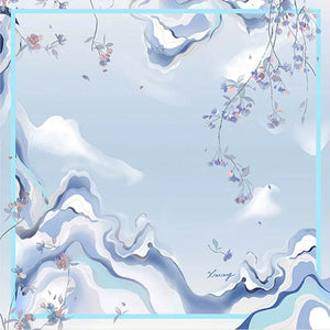 100% Mulberry Silk Luxury Square Silk Scarf Dreamy Jiangnan Design 68 x 68 Cm - SinoCultural -- SS022-2