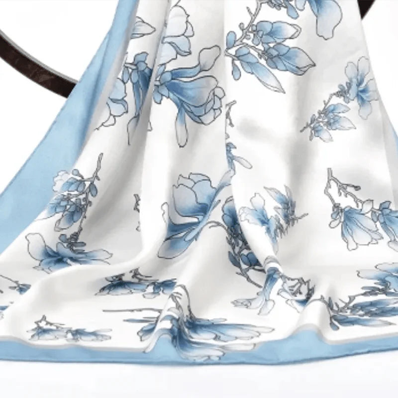 Mulberry Silk 16 Momme Square Scarf Magnolia Blossom Design 68 x 68 Cm - SinoCultural -- SS019-1