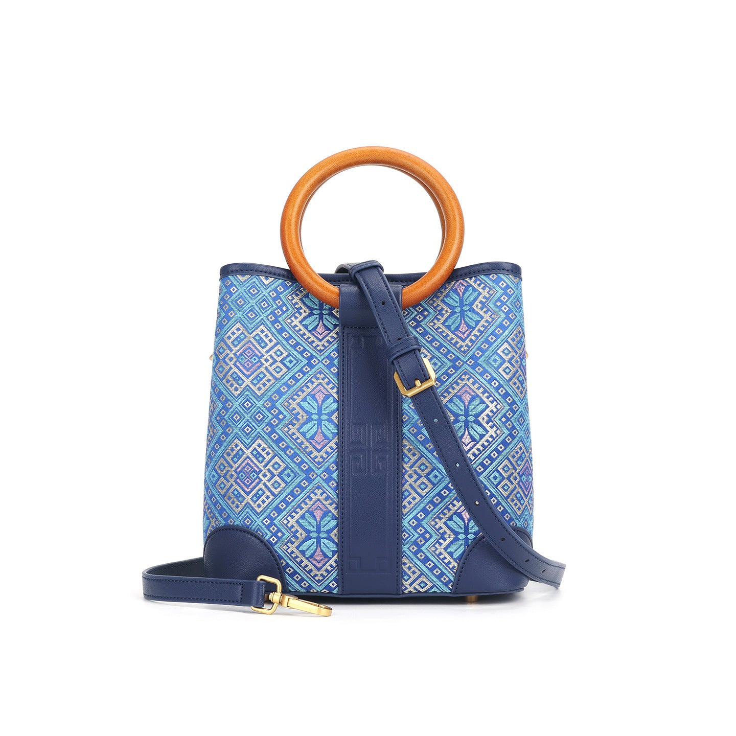 Tan Xiangguang Famous Zhuang Brocade Round Bag New Chinese Style Ethnic Fashion Versatile High-end Sense Deep Blue Bucket Bag