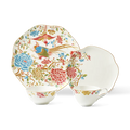 4-piece Chinoiserie bone china set: 11" square plate, 8" square plate, 4.75" bowl, 180ml teacup with floral & bird design.