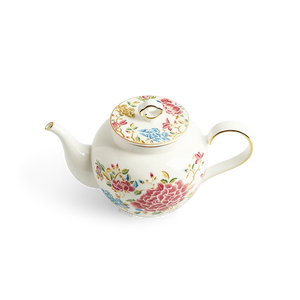 Angled top view of 420ml chinoiserie bone china teapot with floral design.