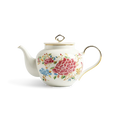 Main image of 420ml chinoiserie bone china teapot with button handle and floral embroidery design.