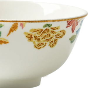 Right floral pattern detail of Chinoiserie bone china round bowl.