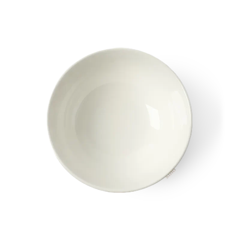 Top view of single Chinoiserie bone china round bowl showing interior texture and floral design.