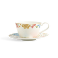 Hand-painted floral bone china tea cup and saucer set.