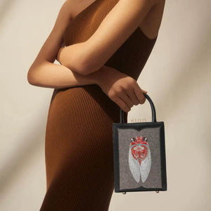Chinoiserie Cicada Pattern Embroidered Leather Tote Bag - SinoCultural -- M120778-1