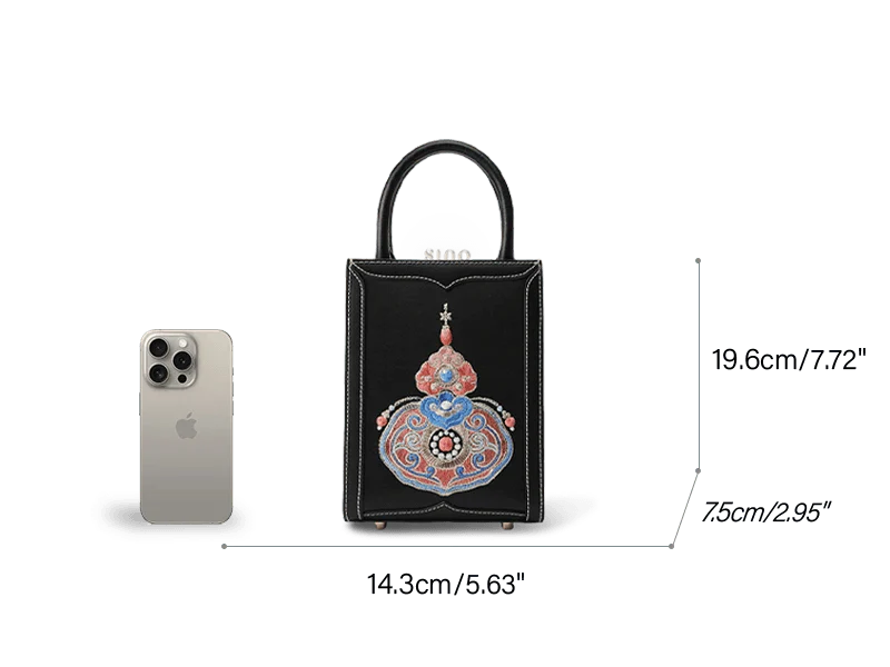 Chinoiserie Gourd Blessings Embroidered Leather Tote bag - SinoCultural -- M120778-2