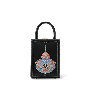 Chinoiserie Gourd Blessings Embroidered Leather Tote bag - SinoCultural -- M120778-2