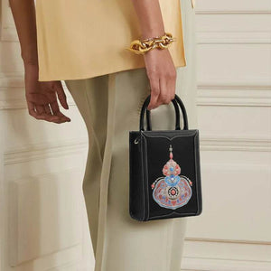 Chinoiserie Gourd Blessings Embroidered Leather Tote bag - SinoCultural -- M120778-2