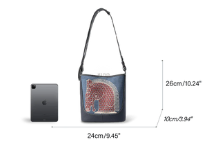 Chinoiserie Horse Pattern Embroidered Leather Crossbody Bag - SinoCultural -- M110695