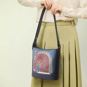 Chinoiserie Horse Pattern Embroidered Leather Crossbody Bag - SinoCultural -- M110695