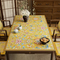 Imperial yellow enamel floral leather table mat, chinoiserie luxury design.
