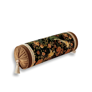 Luxury chinoiserie magpie blossoms armrest pillow.