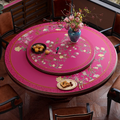 Chinoiserie luxury pink retro floral bird round table mat, full color.