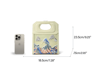 Chinoiserie Mountains Painting Hand Embroidered Leather Handle Bag - SinoCultural -- SX120779