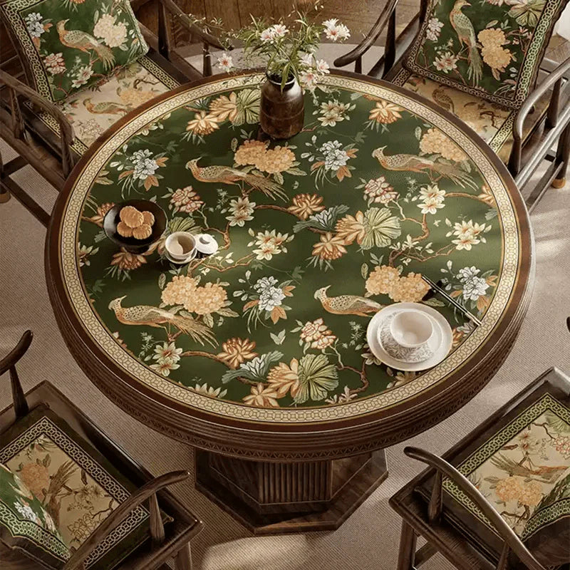 Chinoiserie Round Leather Placemat – Vintage Floral Dining Mat - SinoCultural -- TM063A50