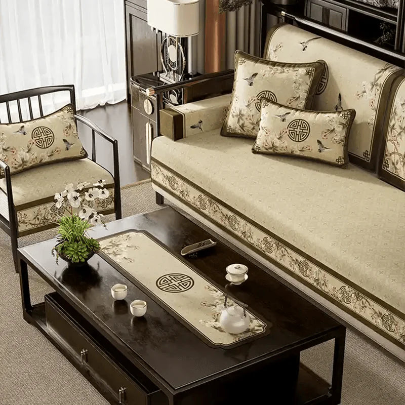 Chinoiserie Magnolia & Longevity Pattern Sofa Slipcover - SinoCultural -- S0C003A9090