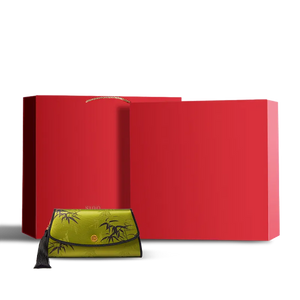 Chinoiserie Vintage Bamboo Silk Clutch in Red Gift Box.