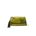 Vintage Green Chinoiserie Bamboo Print Mulberry Silk Clutch - Front View.