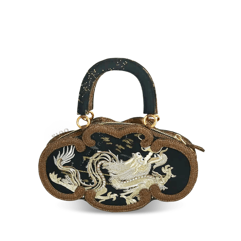 Ultra-Light Ruyi Loong Embroidery Handbag – Recycled Fabric with Hualuo Silk 205g - SinoCultural -- GD1211