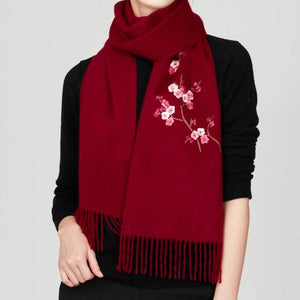 Handcrafted Su Embroidery Cashmere Scarf Luxury 190x30cm - SinoCultural -- HYFSJ017-5