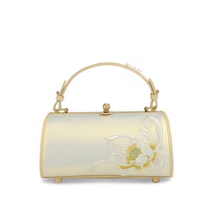 Embroidery Leather White Shoulder Bag Lotus Elegant Handbag - SinoCultural -- P120312