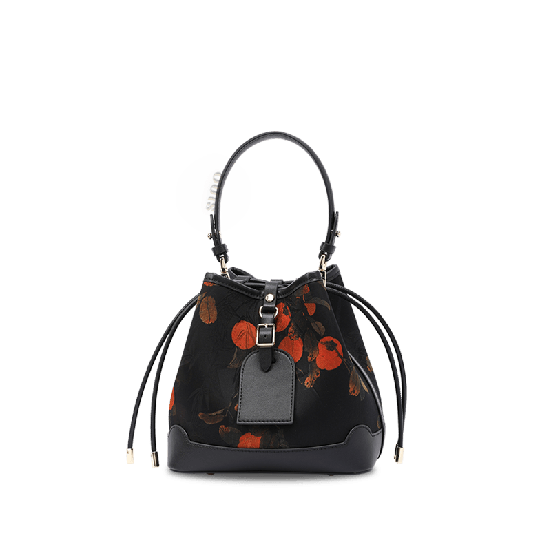 Xiangyunsha Silk Leather Printed Persimmon Bucket Bag - SinoCultural -- YS220680