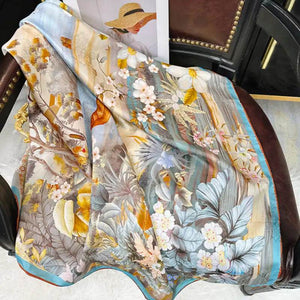 Mulberry Silk 14 Momme Square Scarf Boathouse 108x108 cm - SinoCultural -- CXFJ004