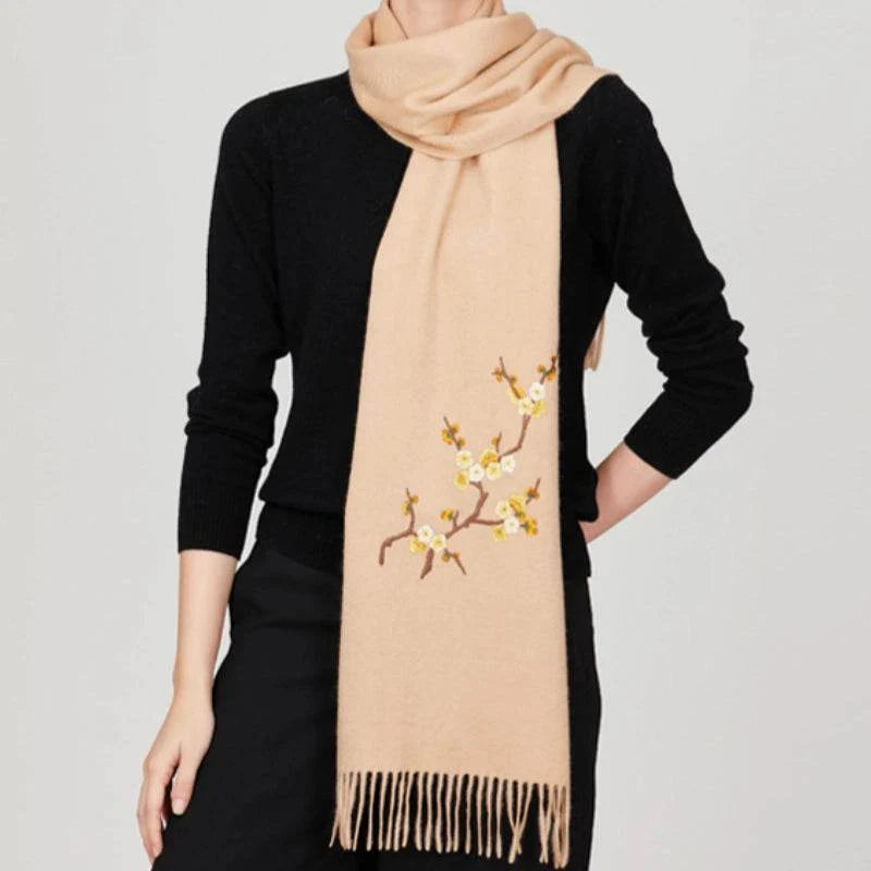 Handcrafted Su Embroidery Cashmere Scarf Luxury 190x30cm - SinoCultural -- HYFSJ017-5