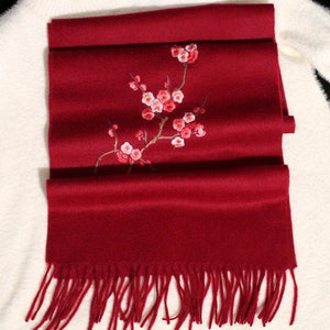 Handcrafted Su Embroidery Cashmere Scarf Luxury 190x30cm - SinoCultural -- HYFSJ017-5