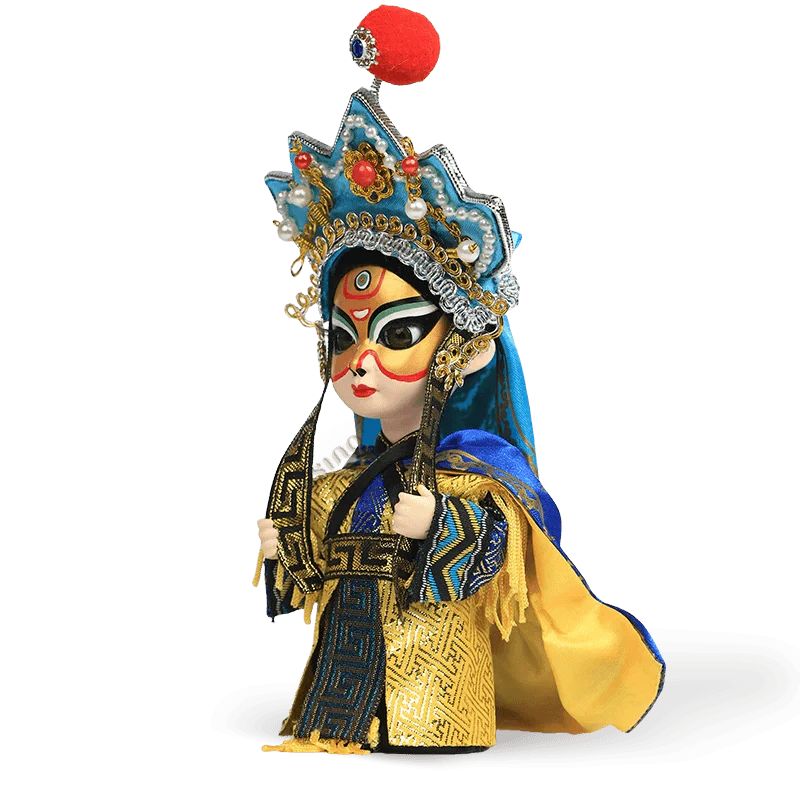 6-Inch Vintage Chinese Dolls - Handcrafted Sichuan Opera Face-Changing Yellow Art - SinoCultural -- QQ0666