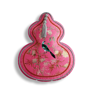 Gourd shape chinoiserie window lattice birds blossoms pillow, style B.