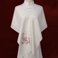 Luxury camellia embroidered cashmere scarf in gift box, 180x30 cm.