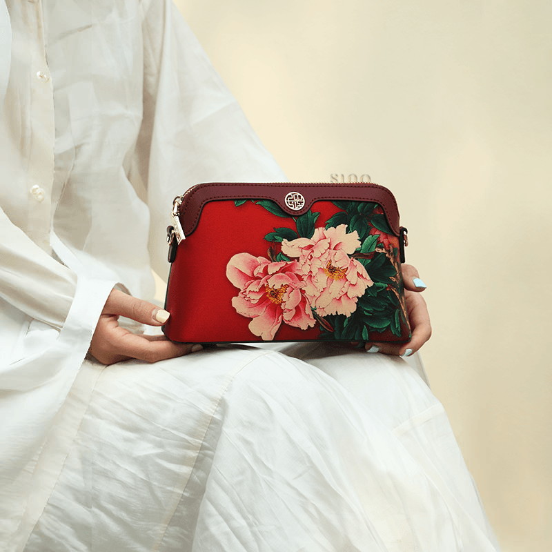 Handcrafted Mulberry Silk Clutch Purse for Women | Floral Evening Bag & Wallet - SinoCultural -- P170029-R