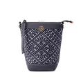 Zhuang Brocade Flying Swallow Motif Embroidered Leather Bucket Crossbody Bag - SinoCultural -- FJ210617